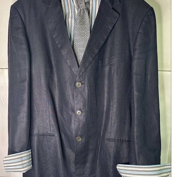 Ermenegildo Zegna Soft Navy Blazer 100 % Linen Size XXL condition great